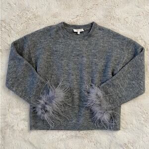 Wayf Sadie Heather Grey Feather Cuff Crew-neck Sweater Womens Size Small